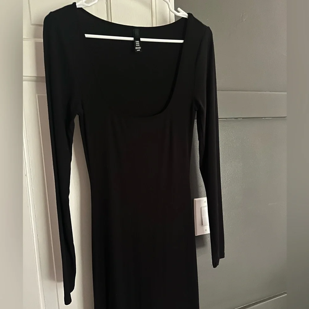 Skims Soft Lounge Long Sleeve Maxi Dress Square Neck Black Onyx Large Stretchy - Picture 5 of 7